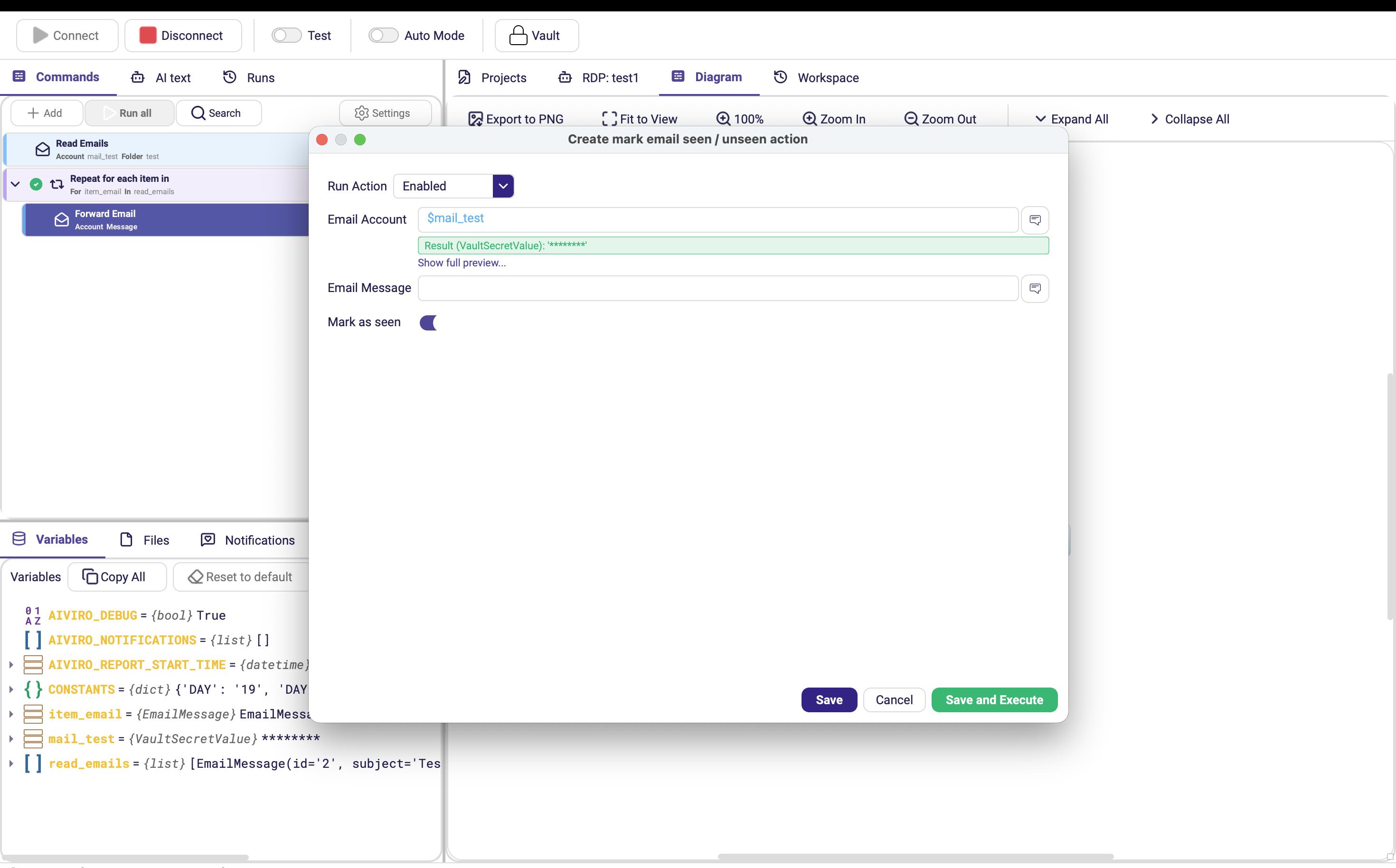 The Mark Email Seen / Unseen form showing the Mark as seen toggle