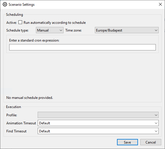 Scenario Settings dialog