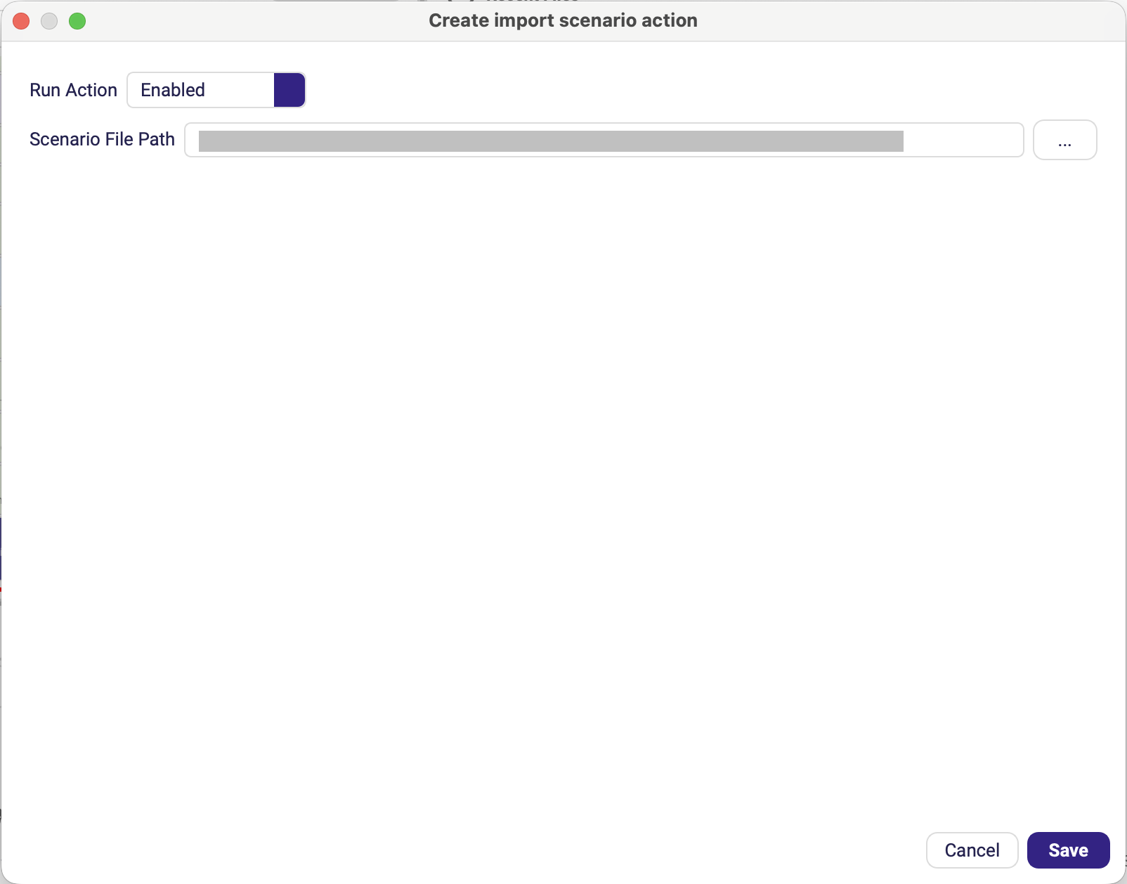 Formulář Importovat Scénář s vybranou cestou ke scénáři .json