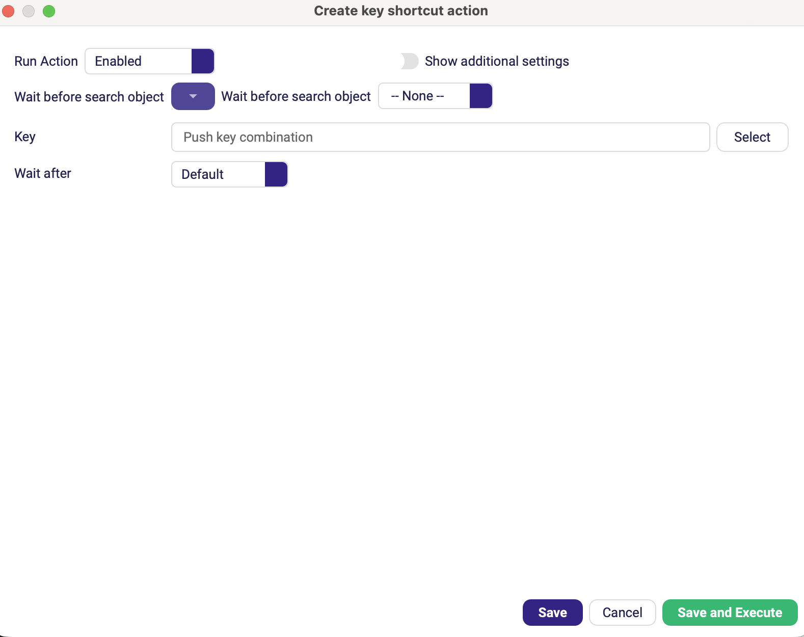 Das Formular Tastenkombination mit geöffnetem Dialog zur Tastenauswahl für eine Kombination wie Ctrl+S